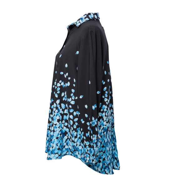 Women's Button Down Blouse Floral Black Blue Petal Size M NWT Klavelli - Picture 2 of 7